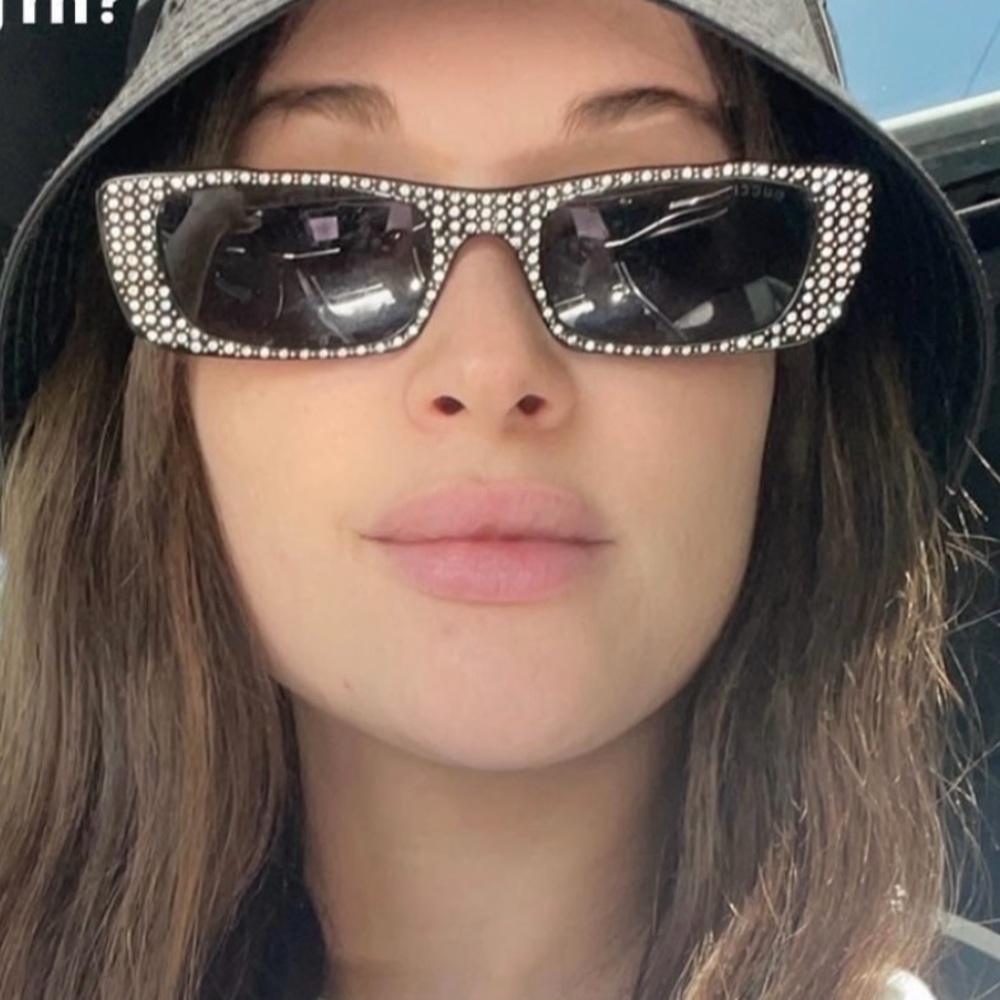 GUCCI BLACK RHINESTONE EMBELLISHED RECTANGULAR SUNGLASSES